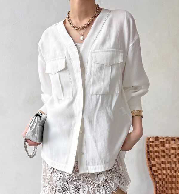  「【WEB限定】ノーカラーブルゾンライクシャツ」|シャツ・ブラウス|