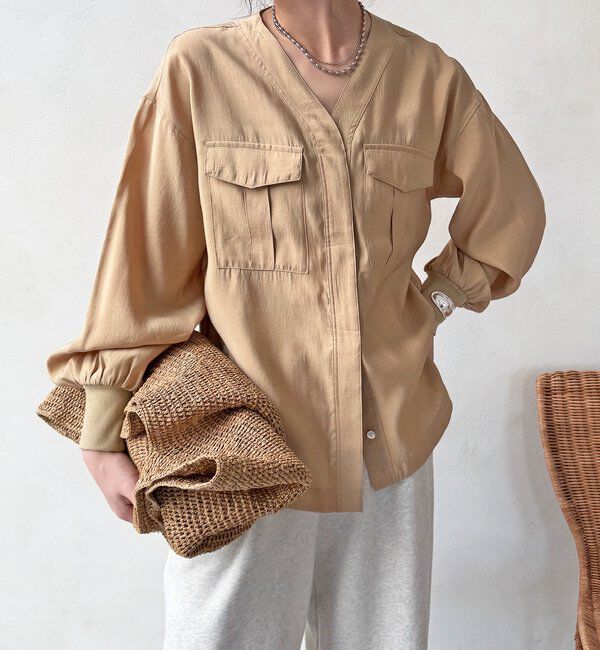  「【WEB限定】ノーカラーブルゾンライクシャツ」|シャツ・ブラウス|