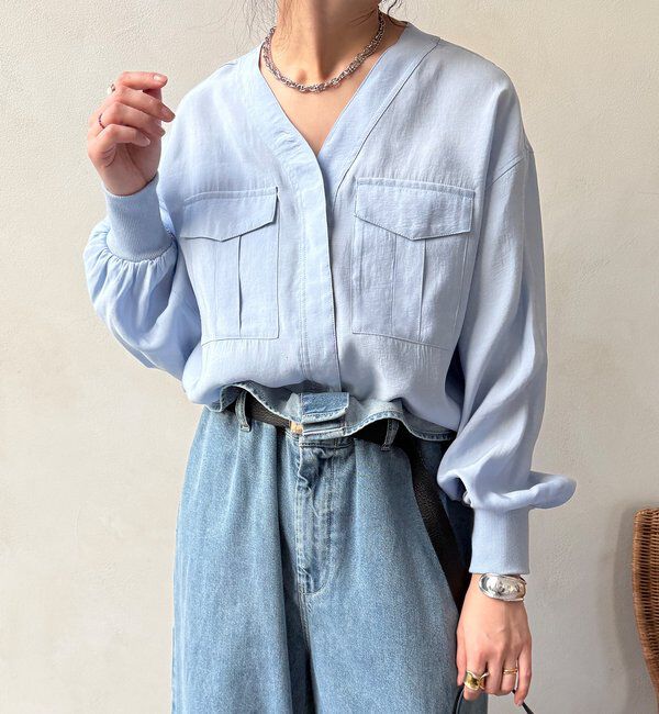  「【WEB限定】ノーカラーブルゾンライクシャツ」|シャツ・ブラウス|