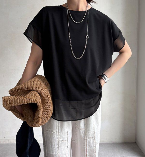  「【WEB限定】シフォン切替トップス」|シャツ・ブラウス|ブラック