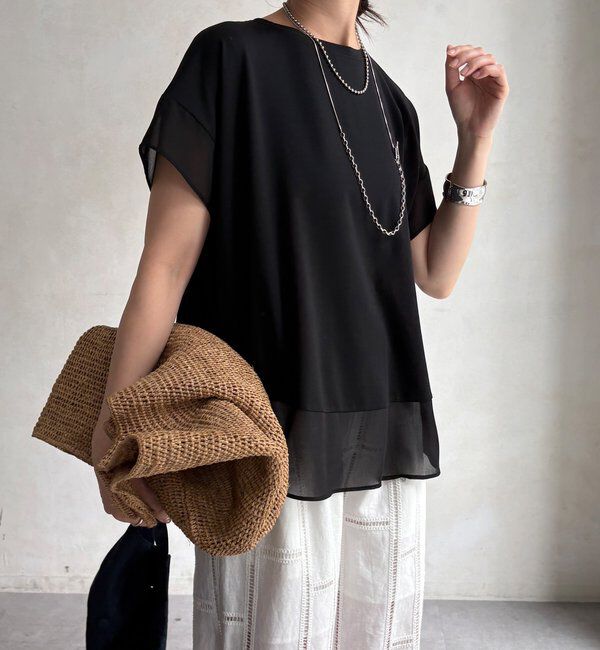  「【WEB限定】シフォン切替トップス」|シャツ・ブラウス|