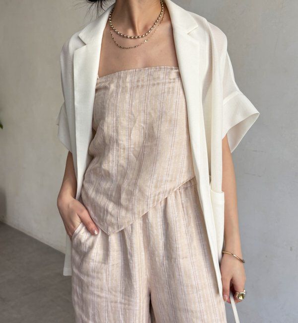  「リネン混ストライプストール付パンツ」|チノ|