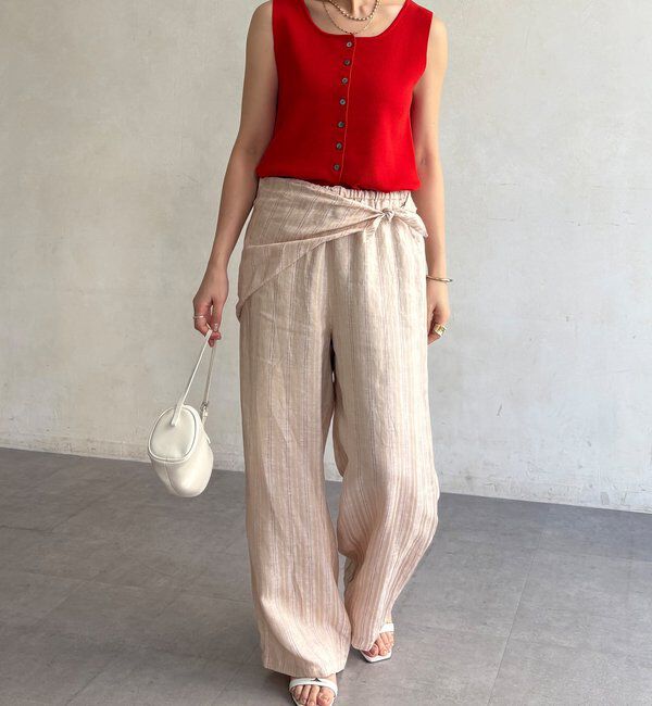  「リネン混ストライプストール付パンツ」|チノ|
