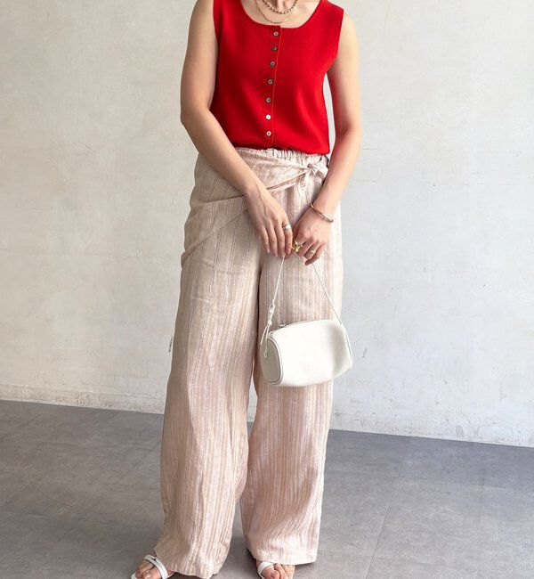  「リネン混ストライプストール付パンツ」|チノ|
