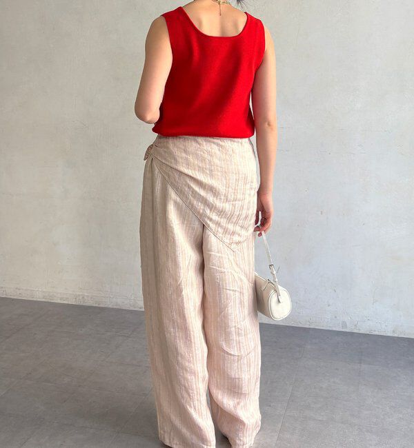  「リネン混ストライプストール付パンツ」|チノ|