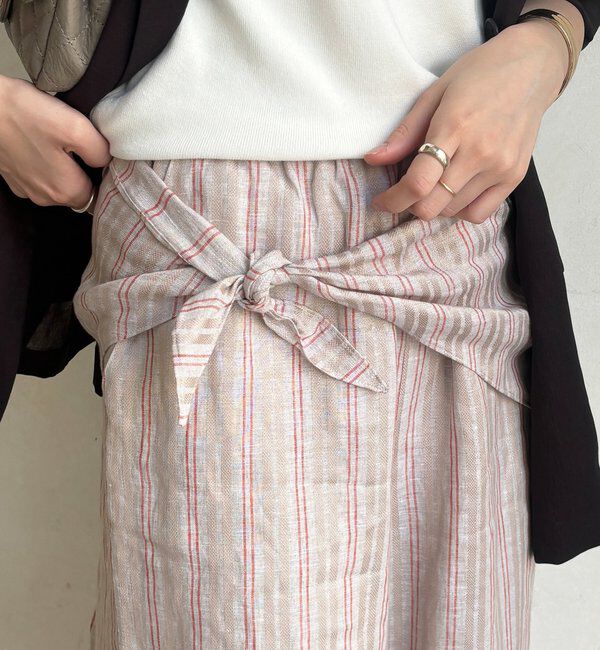  「リネン混ストライプストール付パンツ」|チノ|