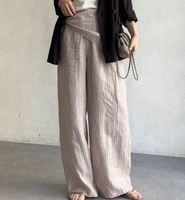  「リネン混ストライプストール付パンツ」|チノ|