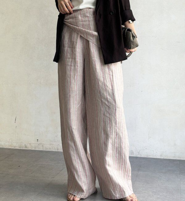  「リネン混ストライプストール付パンツ」|チノ|
