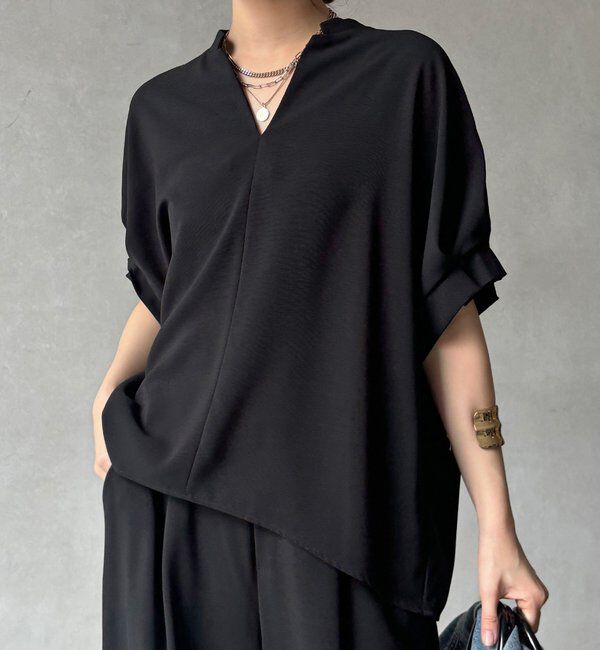  「【WEB限定】接触冷感スキッパーシャツ」|シャツ・ブラウス|ブラック