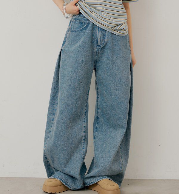  「【WHIMSIC/2サイズ展開/SETUP対応】サイドタックデニムパンツ」|デニム|ブルー