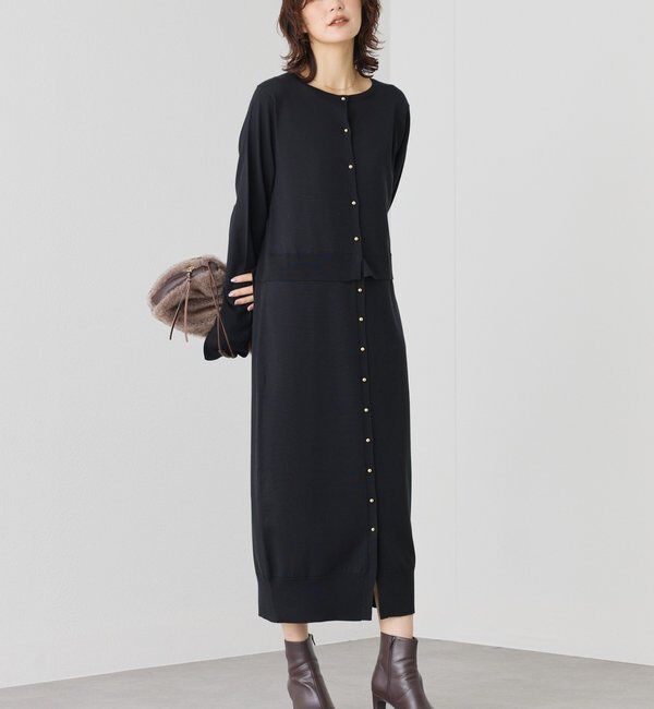  「【羽織としても使える】レイヤードニットワンピース」|ワンピース|ブラック