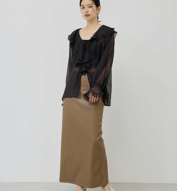  「フェイクレザータイトスカート」|スカート|