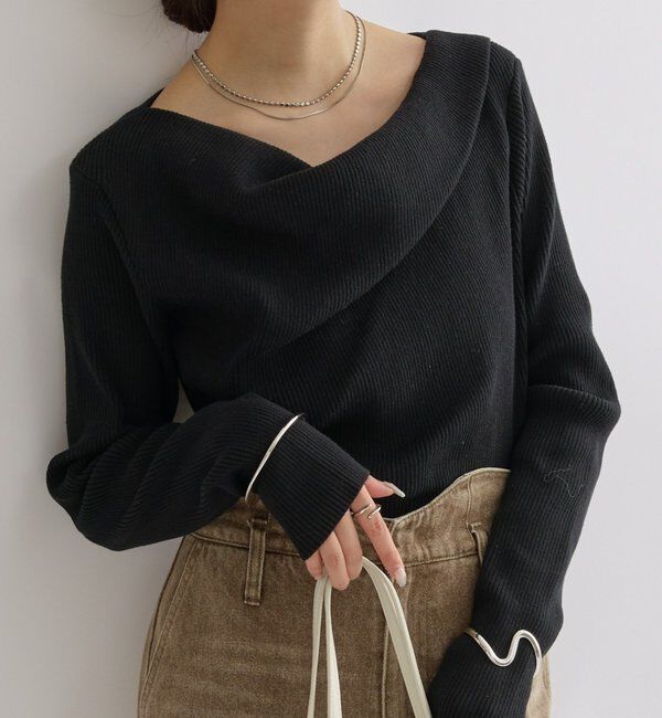  「オフショルリブニット」|ニット・セーター|ブラック