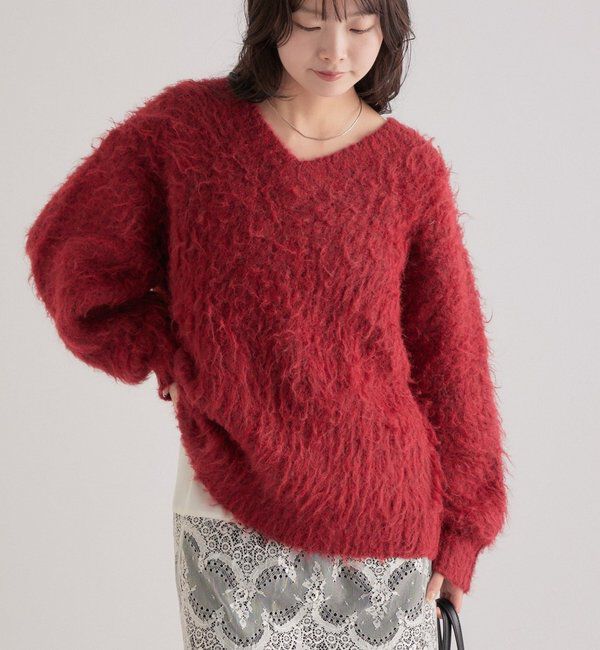  「ふわふわシャギーニット」|ニット・セーター|レッド