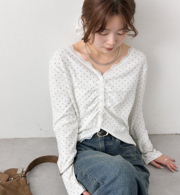  「ギャザーレースリブカーディガン」|Tシャツ・カットソー|