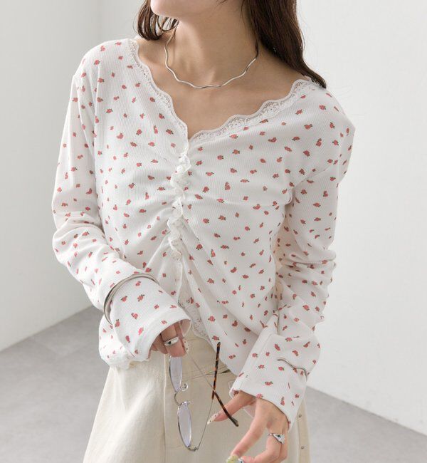  「ギャザーレースリブカーディガン」|Tシャツ・カットソー|