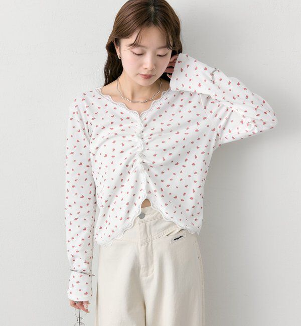  「ギャザーレースリブカーディガン」|Tシャツ・カットソー|