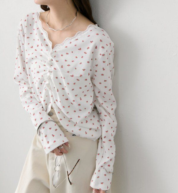  「ギャザーレースリブカーディガン」|Tシャツ・カットソー|