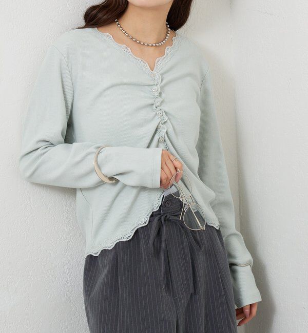  「ギャザーレースリブカーディガン」|Tシャツ・カットソー|