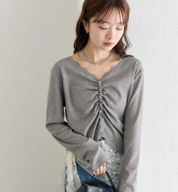  「ギャザーレースリブカーディガン」|Tシャツ・カットソー|