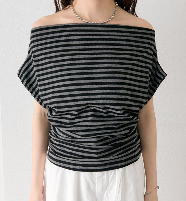 「サイドギャザーオフショルTシャツ」|Tシャツ・カットソー|