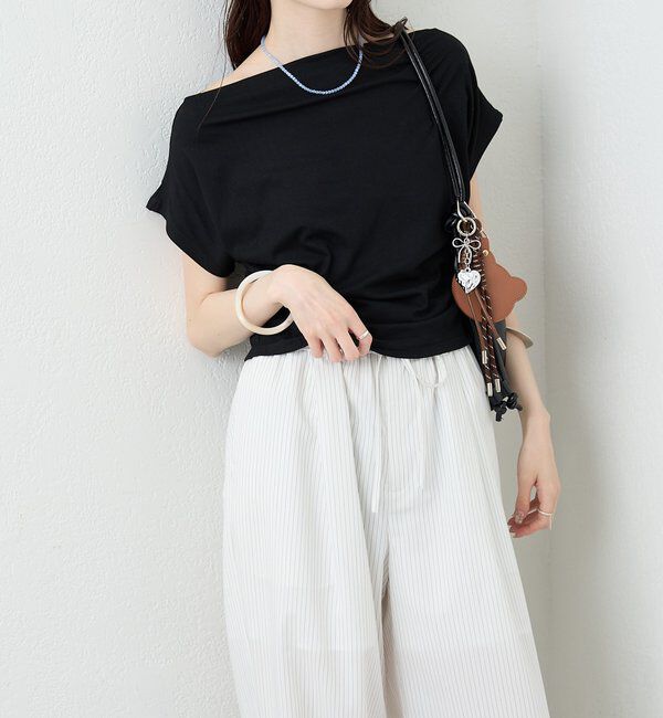  「サイドギャザーオフショルTシャツ」|Tシャツ・カットソー|