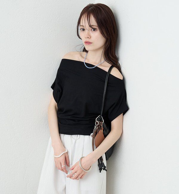  「サイドギャザーオフショルTシャツ」|Tシャツ・カットソー|