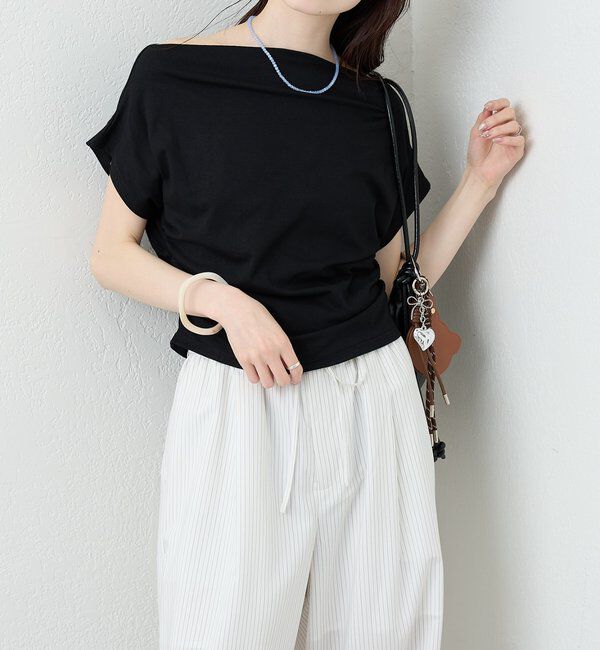  「サイドギャザーオフショルTシャツ」|Tシャツ・カットソー|