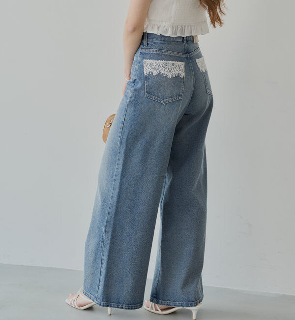  「ポケットレースワイドデニム」|デニム|