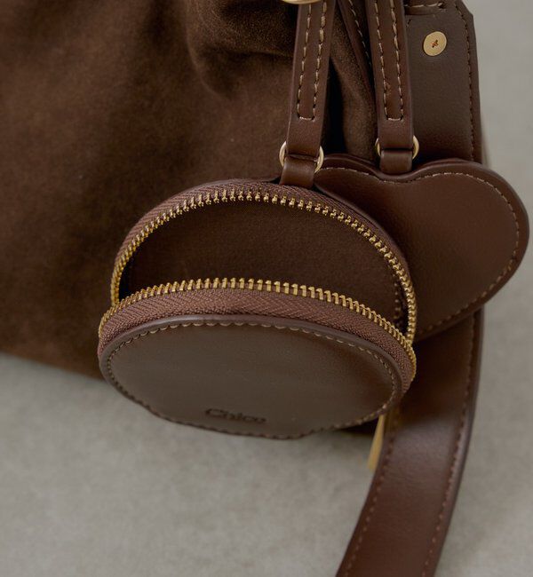  「ポーチチャーム付きスエードコンビボストンバッグ」|ボストンバッグ|