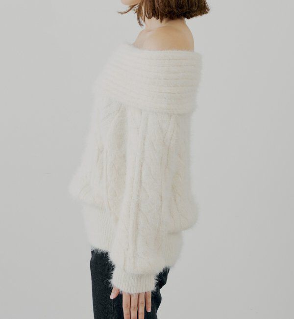  「リブデザインオフショルルーズニット」|ニット・セーター|