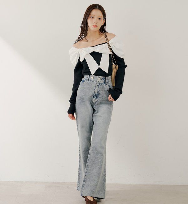  「レースデザインフレアデニム」|デニム|