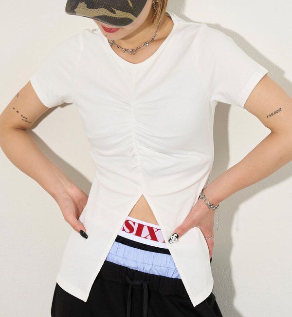  「ギャザースリットTEE」|Tシャツ・カットソー|