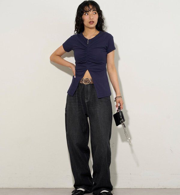  「ギャザースリットTEE」|Tシャツ・カットソー|