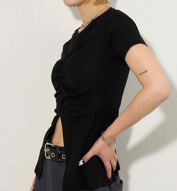  「ギャザースリットTEE」|Tシャツ・カットソー|
