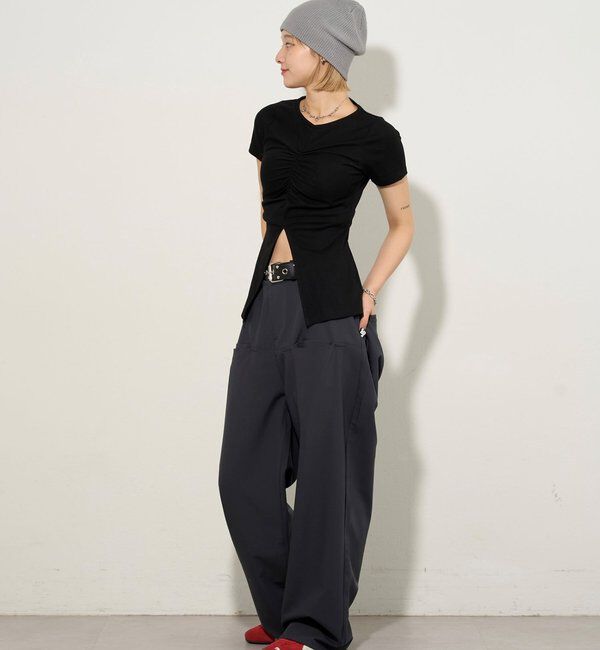  「ギャザースリットTEE」|Tシャツ・カットソー|