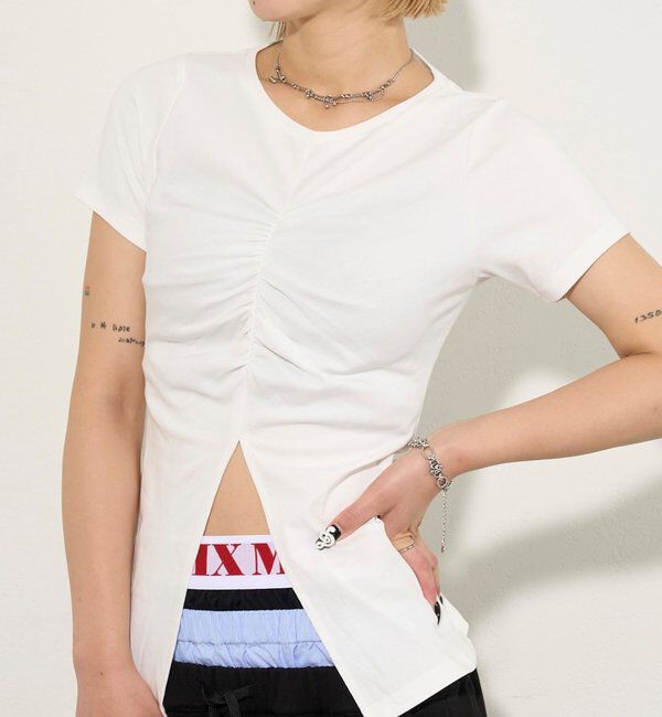  「ギャザースリットTEE」|Tシャツ・カットソー|