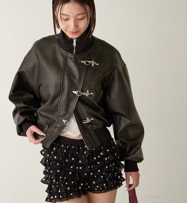  「ファイヤーマンショートブルゾン(フェイクレザー/デニム)」|ブルゾン・スタジャン|