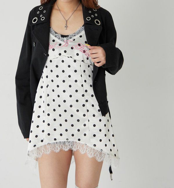  「ロゴサテンキャミワンピ(ドット柄/無地)」|ワンピース|オフホワイト