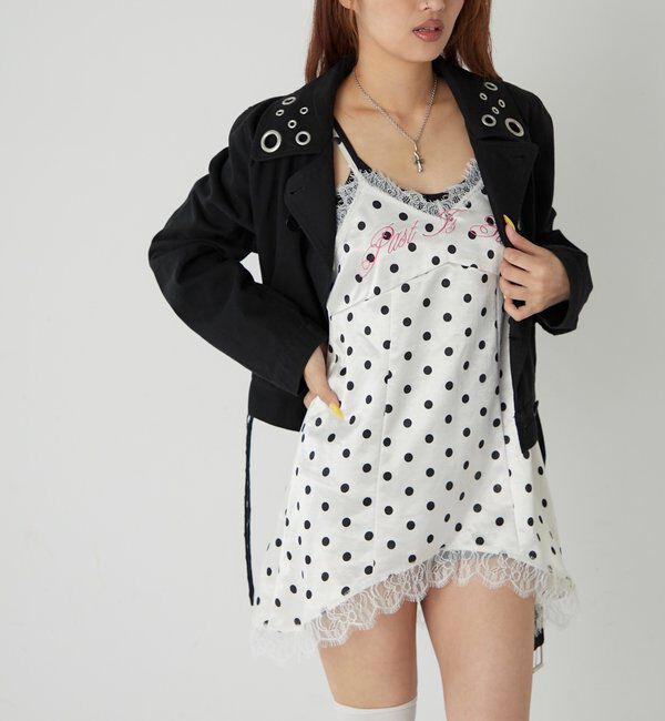  「ロゴサテンキャミワンピ(ドット柄/無地)」|ワンピース|