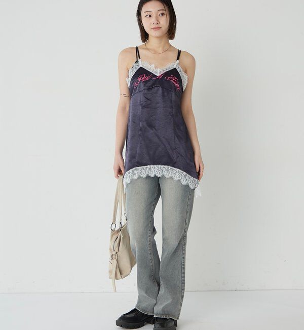  「ロゴサテンキャミワンピ(ドット柄/無地)」|ワンピース|