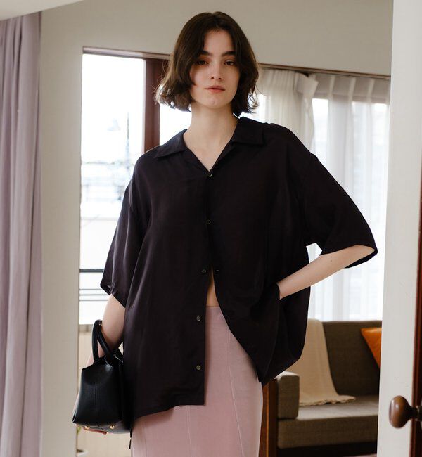  「フィブリルキュプラ半袖シャツ」|シャツ・ブラウス|チャコールグレー