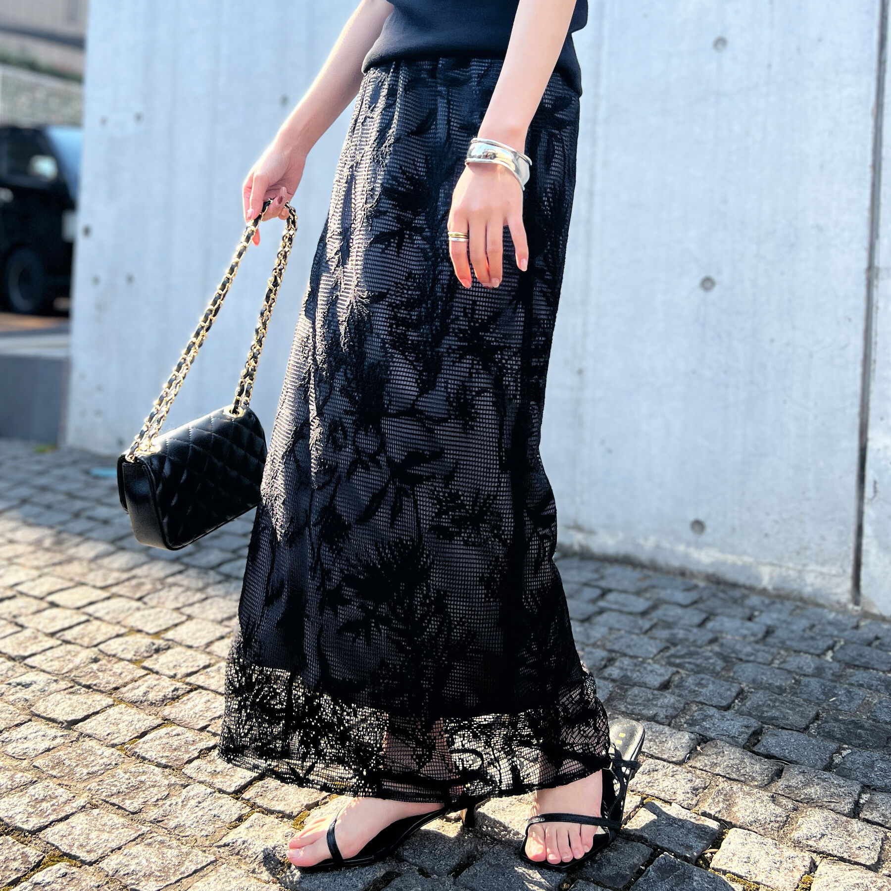 Rouge vif「【セットアップ対応】ボタニカルレースタイトスカート」|スカート|ブラック