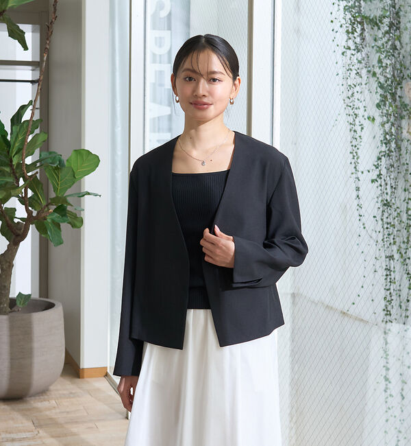 Rouge vif「【セットアップ対応】ベルトノーカラーライトジャケット」|ノーカラージャケット|