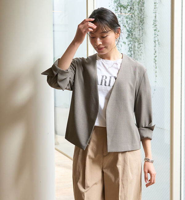 Rouge vif「【セットアップ対応】ベルトノーカラーライトジャケット」|ノーカラージャケット|