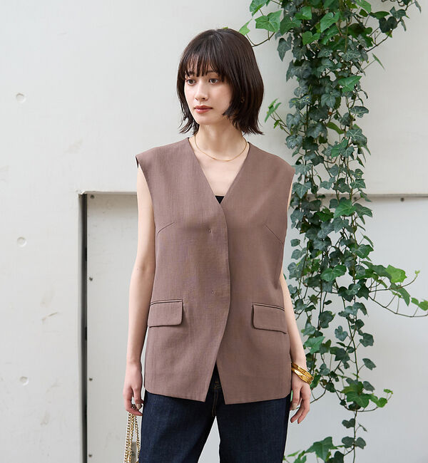 Rouge vif「リネン混サマーノーカラージレベスト」|シャツ・ブラウス|