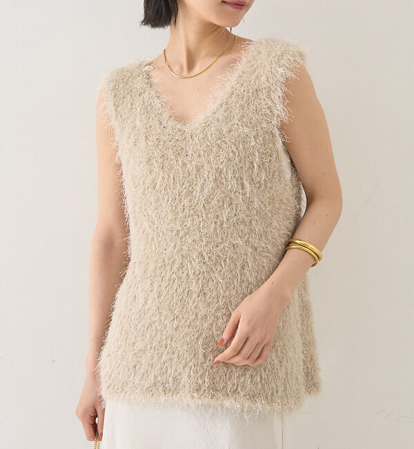 Rouge vif「コンビフェザーニットベスト」|ニット・セーター|ベージュ