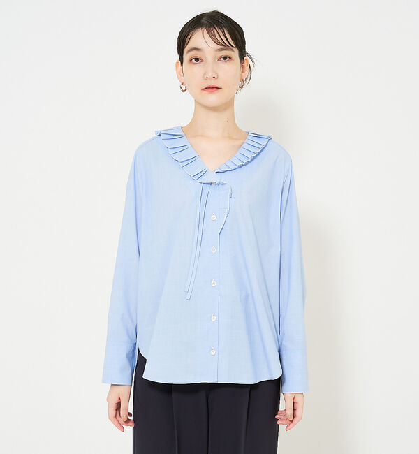 qualite「Vネックプリーツカラーブラウス」|シャツ・ブラウス|