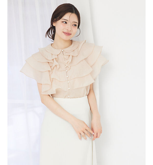 SELFIST「ラッフルフリルパールボタンブラウス」|シャツ・ブラウス|ピンクベージュ