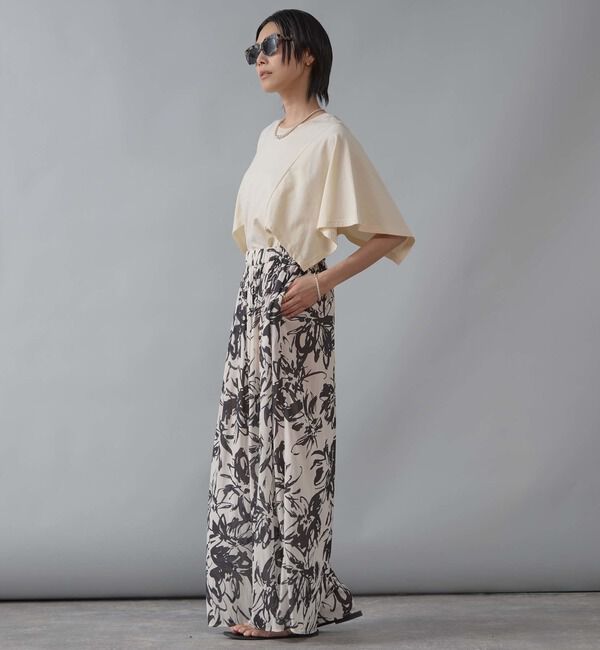 Liesse「フラワープリントギャザーワイドパンツ」|その他|